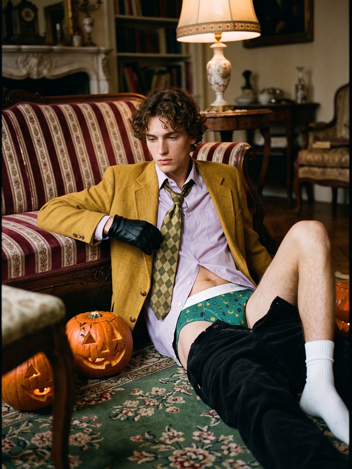 DIK000541 Witching Hour model wearing a Halloween side-fly brief with contour pouch