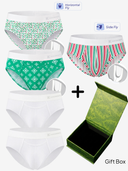 【Pre-Order】Christmas Holly & Snow Briefs 5-Pack Gift Set · White / Holiday Prints